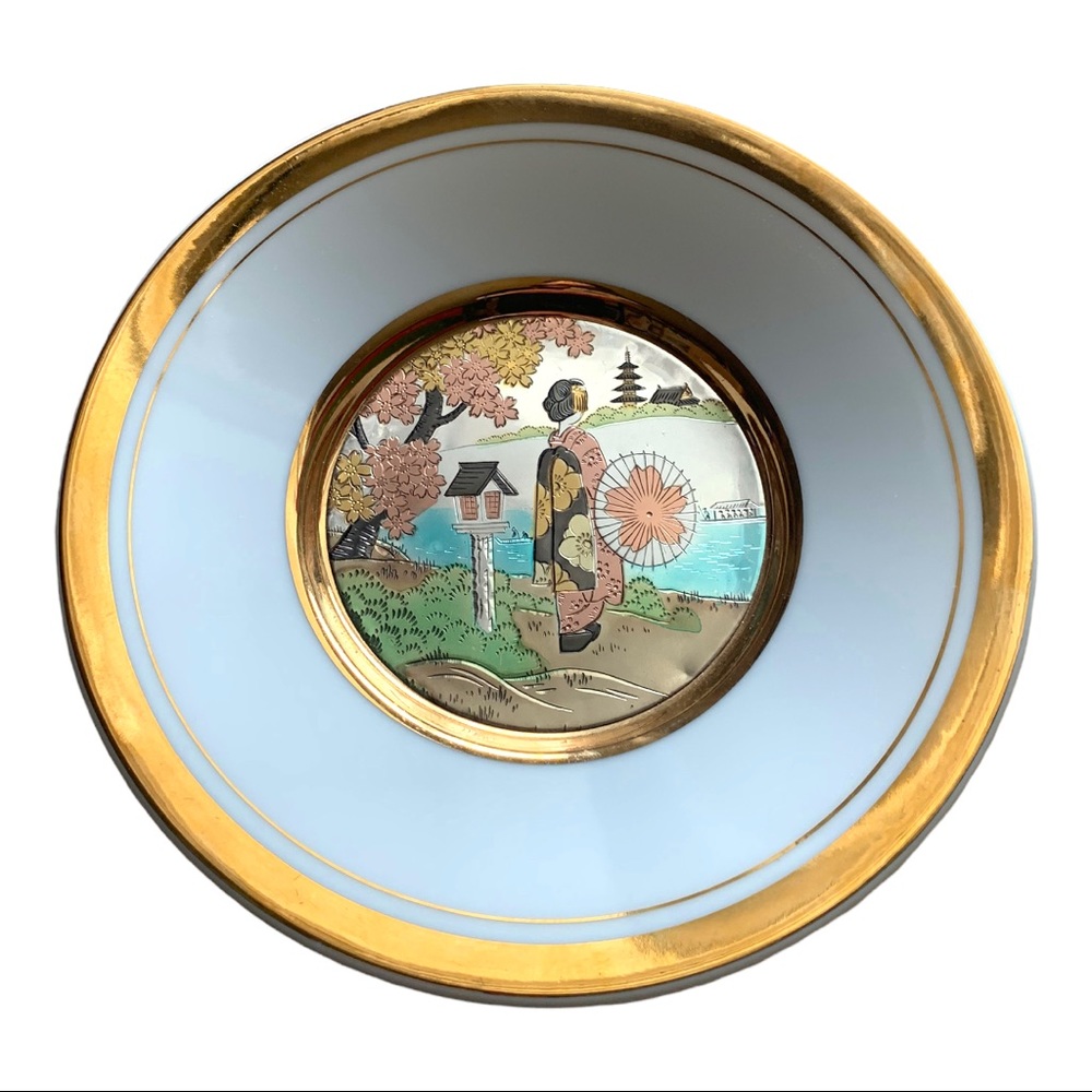Vintage 1980’s 24k Gold Japanese Art CHOKIN Decorative Plate Geisha